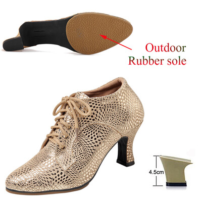 Latīņu deju apavi Sieviešu salsas tango balles ballītes deju apavi Ādas zelta meiteņu augstpapēžu kurpes ar slēgtu purngalu Džeza kedas