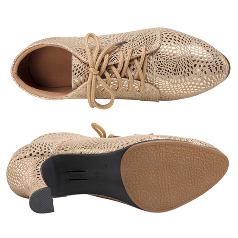 Latīņu deju apavi Sieviešu salsas tango balles ballītes deju apavi Ādas zelta meiteņu augstpapēžu kurpes ar slēgtu purngalu Džeza kedas