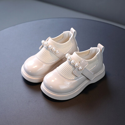 Δερμάτινα παπούτσια κοριτσιού δίχτυ υφασμάτινο μαργαριτάρι που αναπνέει φθινόπωρο Παιδικά ίσια παπούτσια Wedges μονόχρωμα slip-on Παιδικά παπούτσια για νήπια 21-30