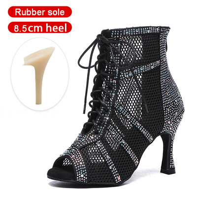 SWDZM Spīdīgi sieviešu deju zābaki Latīņamerikas džeza deju apavi Pilnīgi Rhinestone deju zābaki Pielāgojami papēži Sieviešu dāmu deju apavi