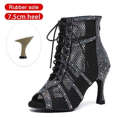 SWDZM Spīdīgi sieviešu deju zābaki Latīņamerikas džeza deju apavi Pilnīgi Rhinestone deju zābaki Pielāgojami papēži Sieviešu dāmu deju apavi