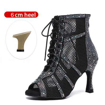 SWDZM Spīdīgi sieviešu deju zābaki Latīņamerikas džeza deju apavi Pilnīgi Rhinestone deju zābaki Pielāgojami papēži Sieviešu dāmu deju apavi