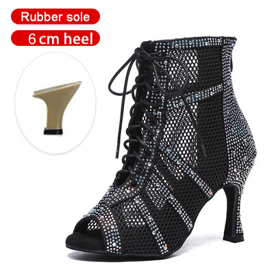 SWDZM Spīdīgi sieviešu deju zābaki Latīņamerikas džeza deju apavi Pilnīgi Rhinestone deju zābaki Pielāgojami papēži Sieviešu dāmu deju apavi