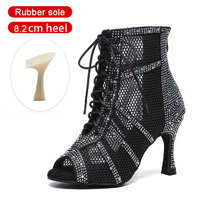 SWDZM Spīdīgi sieviešu deju zābaki Latīņamerikas džeza deju apavi Pilnīgi Rhinestone deju zābaki Pielāgojami papēži Sieviešu dāmu deju apavi