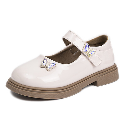 Bērnu apavi meitenēm Melni spīdīgi pavasara rudens uniforma skolas ādas apavi Pērles ar apaļiem purngaliem bērnu apavi Vienkāršs, viss atbilst