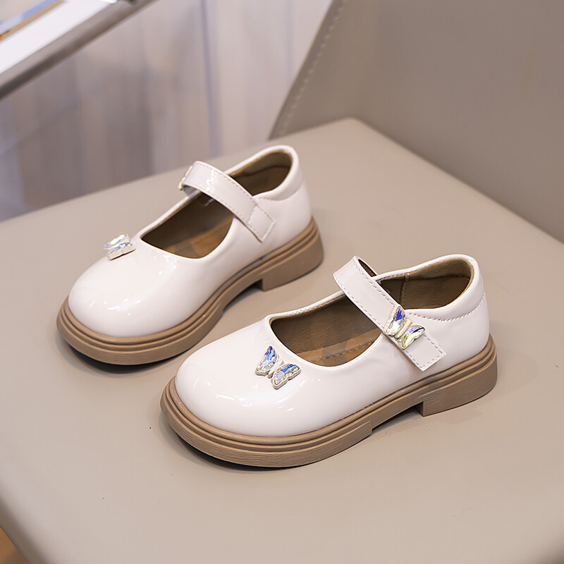 Bērnu apavi meitenēm Melni spīdīgi pavasara rudens uniforma skolas ādas apavi Pērles ar apaļiem purngaliem bērnu apavi Vienkāršs, viss atbilst