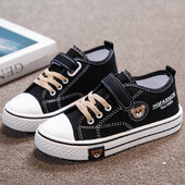 Bērnu audekla apavi zēnu sneaker, lāča apdruka ikdienas skolas apavi no 4 līdz 8 gadiem, viegli, plakani zēnu tenisa apavi