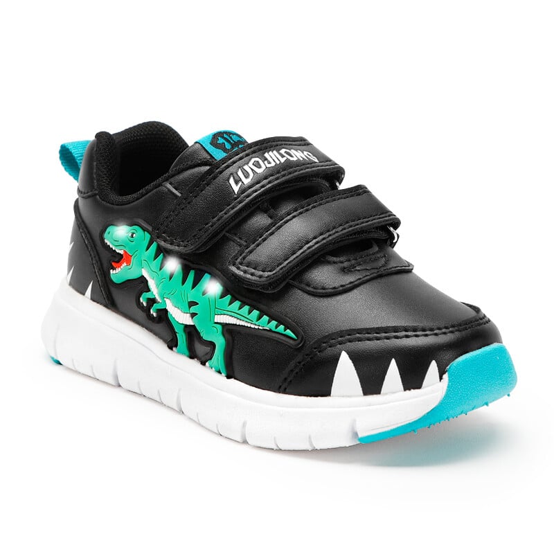 EXDINO Dinosaur Baby Kids LED T-REX Ādas Rudens Jauni Zēni Meitenes Mirgojošas Kurpes Iedegas Mazi Bērni Ikdienas sporta apavi