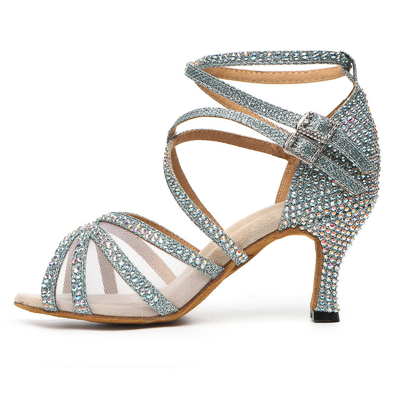 SWDZM Rhinestone naiste ladina tantsujalatsid Ladina-salsa tüdrukute tantsukingad Mustad läikivad peotantsukingad tüdrukutele naistele