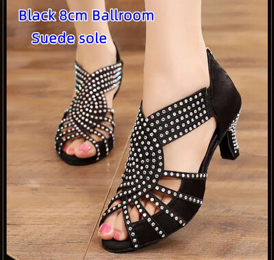 Γυναικεία παπούτσια χορού για πάρτι Σατέν γυαλιστερά στρας για εξωτερικούς χώρους/λατινικά παπούτσια χορού Γυναικεία παπούτσια χορού Salsa Προσαρμοσμένα ψηλοτάκουνα παπούτσια
