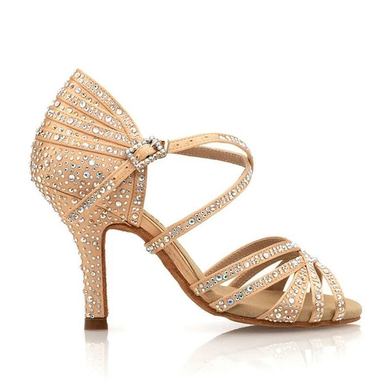 Karsti pārdod latīņu deju apavus profesionālas mīkstas zoles balles deju kurpes mežģīņu briljanta performances deju kurpes