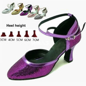 Salsa deju apavi ar slēgtu purngalu Sieviešu latīņu deju apavi Glitter augstpapēžu kurpes 5cm 6cm 7cm balles tango deju kurpes Sieviešu sandales