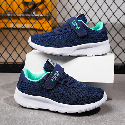 Zēnu elpojoši skriešanas apavi Viegli meiteņu sporta apavi Sezonāli āra bērnu apavi ar melnu tīklu, elpojoši ikdienas apavi