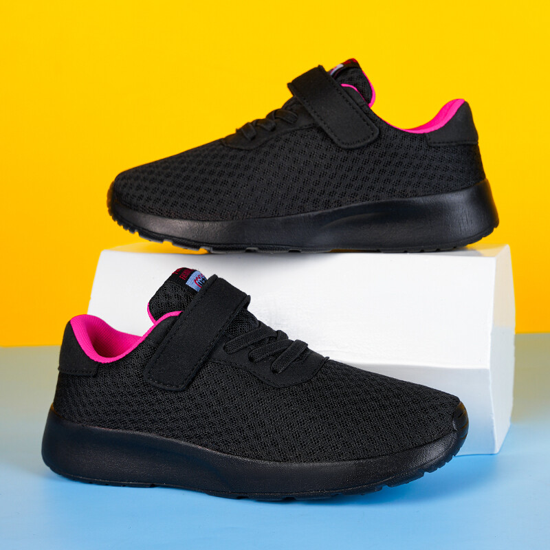 Zēnu elpojoši skriešanas apavi Viegli meiteņu sporta apavi Sezonāli āra bērnu apavi ar melnu tīklu, elpojoši ikdienas apavi