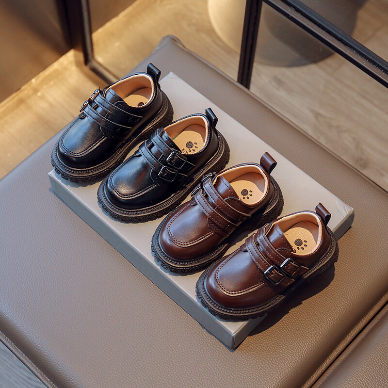 Bērnu rudens ādas apavi ikdienas skolas zēniem meitenēm viena apavu izmērs 21-30 Toddler melni brūni apaļas purngala ikdienas apavi bērniem