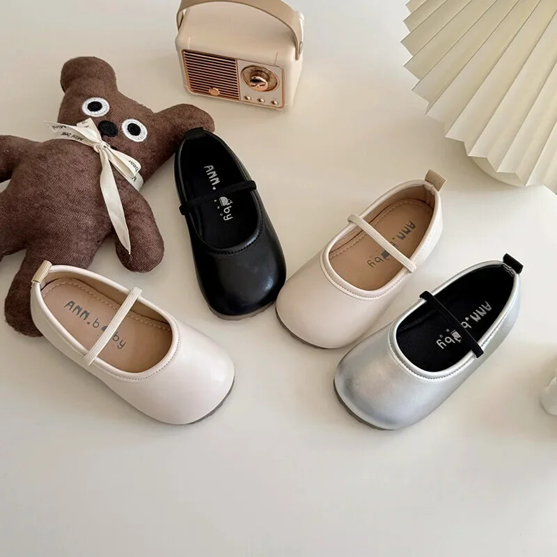 2024 m. rudens Nauji vaikiški odiniai batai mergaitėms Madingi korėjietiško stiliaus minkšta apačia, vienspalviai kasdieniai, universalūs, elegantiški plokščiapadžiai