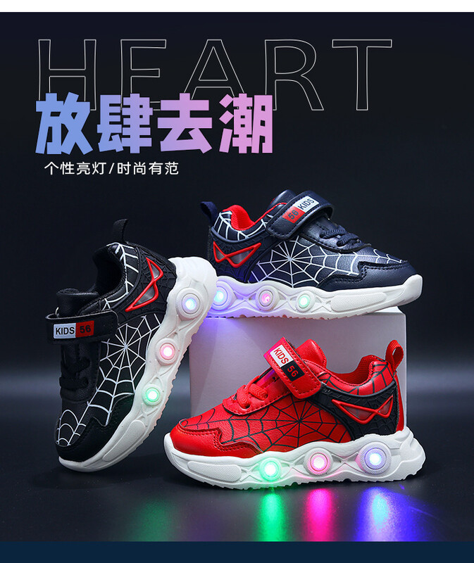 Disney LED Casual Sneakers Red Black For Spring Boys Spiderman Mesh Outdoor Shoes Παιδικά φωτισμένα Αντιολισθητικά Παπούτσια Μέγεθος 21-30