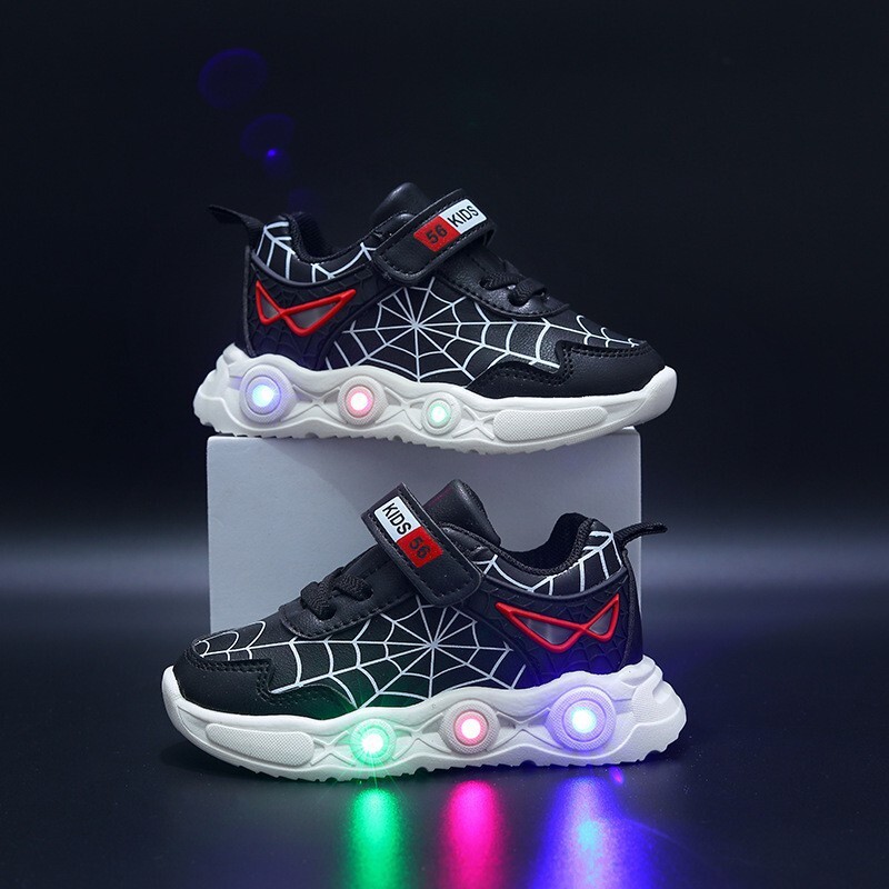 Disney LED Casual Sneakers Red Black For Spring Boys Spiderman Mesh Outdoor Shoes Παιδικά φωτισμένα Αντιολισθητικά Παπούτσια Μέγεθος 21-30