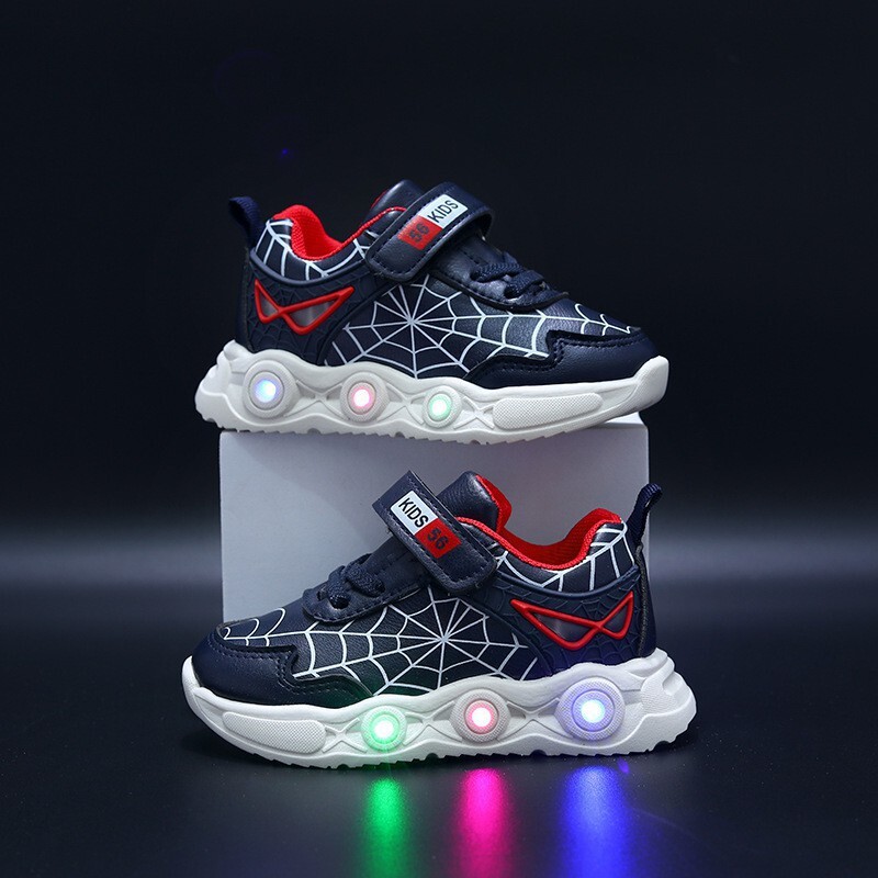 Disney LED Casual Sneakers Red Black For Spring Boys Spiderman Mesh Outdoor Shoes Παιδικά φωτισμένα Αντιολισθητικά Παπούτσια Μέγεθος 21-30