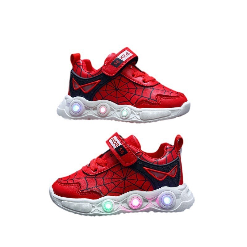 Disney LED Casual Sneakers Red Black For Spring Boys Spiderman Mesh Outdoor Shoes Παιδικά φωτισμένα Αντιολισθητικά Παπούτσια Μέγεθος 21-30