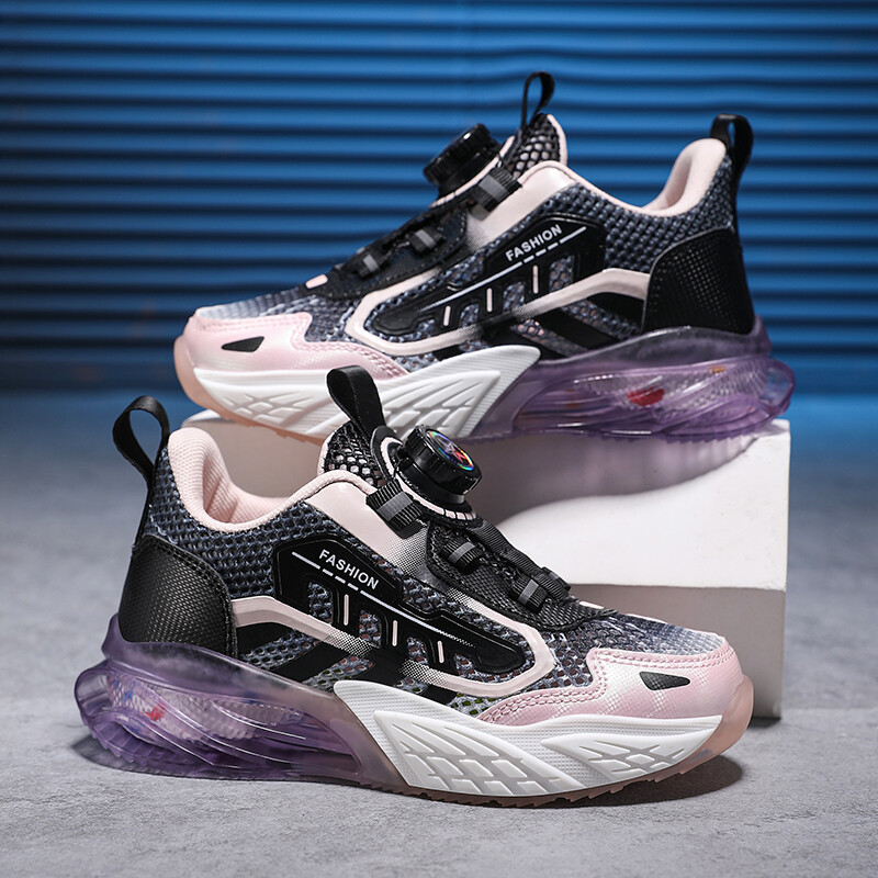 Dječja modna sportska obuća Dječaci Djevojčice Ležerne tenisice s rotirajućim gumbima Prozračno mekano dno Dječje mrežaste tenisice za trčanje