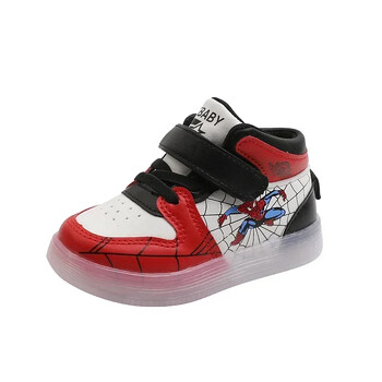 Disney Детски обувки със светодиодна светлина Мода Aoger Spiderman Boys Sneakers Момичета Cartton Ежедневни обувки Дишащи детски спортни обувки