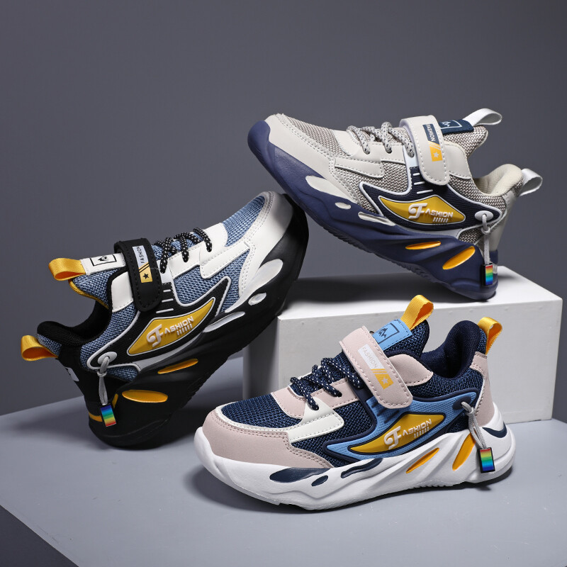 Bērnu kedas sporta apavi zēniem Modes ādas bērnu komforta apavi elpojošiem tīklveida apaviem ikdienas āra skriešanas apavi