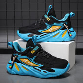 Bērnu neslīdošas sporta skriešanas apavi zēniem, bērnu tīklveida ikdienas apavi — melni