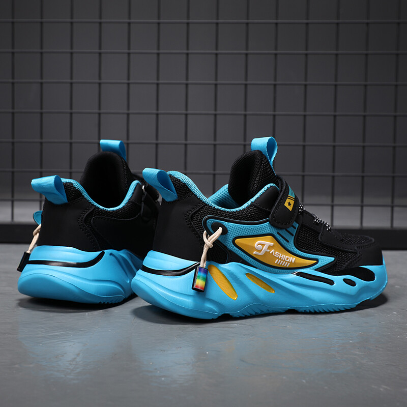 Bērnu neslīdošas sporta skriešanas apavi zēniem, bērnu tīklveida ikdienas apavi — melni