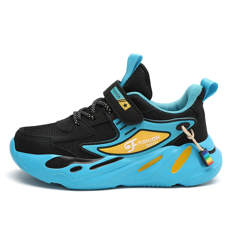 Bērnu neslīdošas sporta skriešanas apavi zēniem, bērnu tīklveida ikdienas apavi — melni