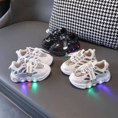 Маратонки Детски модни LED светлинни обувки Letter Webbing Mesh Breathable1-6years Old Luminous Shoes Ежедневни спортни обувки Обувки за момчета