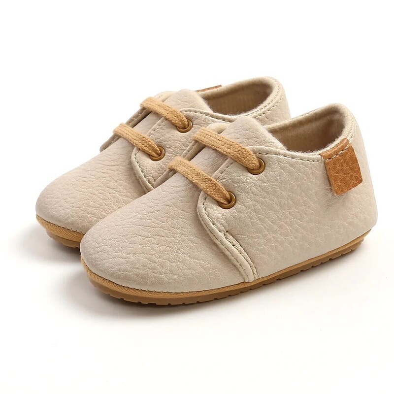 Meckior Baby Shoes Retro PU ādas zēnu meiteņu apavi Toddler Gumijas zole Pretslīdēšanas pirmie staigulīši Unisex jaundzimušo mokasīni
