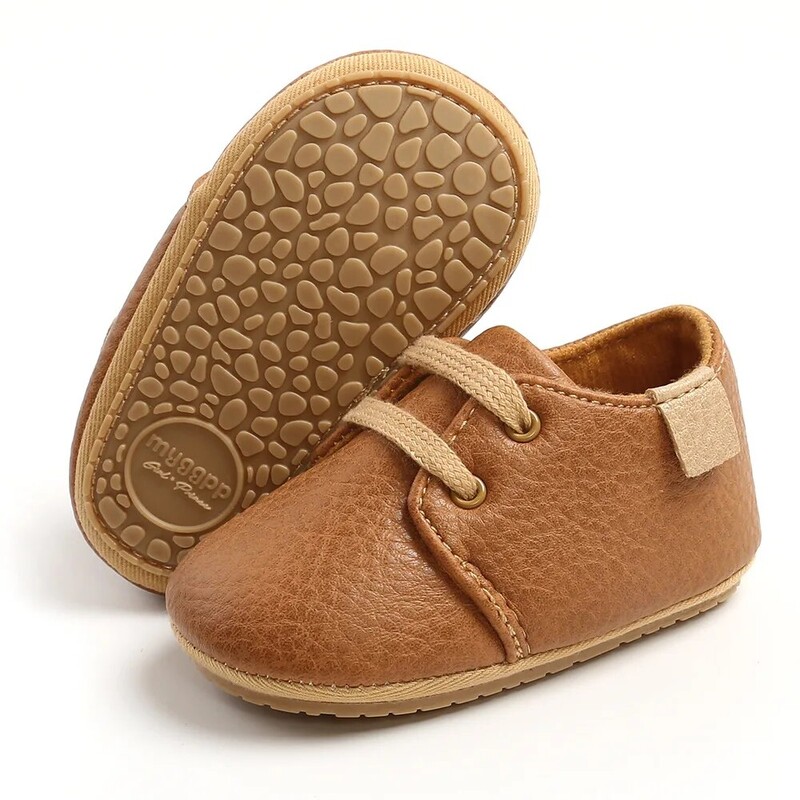 Meckior Baby Shoes Retro PU ādas zēnu meiteņu apavi Toddler Gumijas zole Pretslīdēšanas pirmie staigulīši Unisex jaundzimušo mokasīni