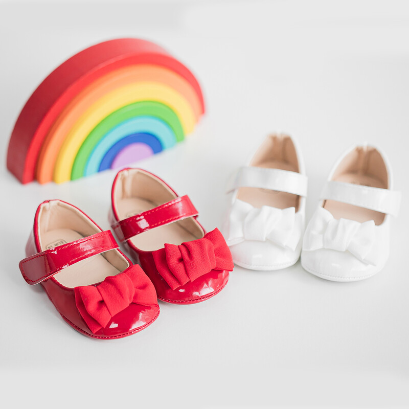 Zīdaiņu meiteņu apavi PU Pretslīdēšanas Bowknot Klasiska princešu kleita 3 krāsu 0-18M Modes apavi Toddler First Walker Crib Shoes