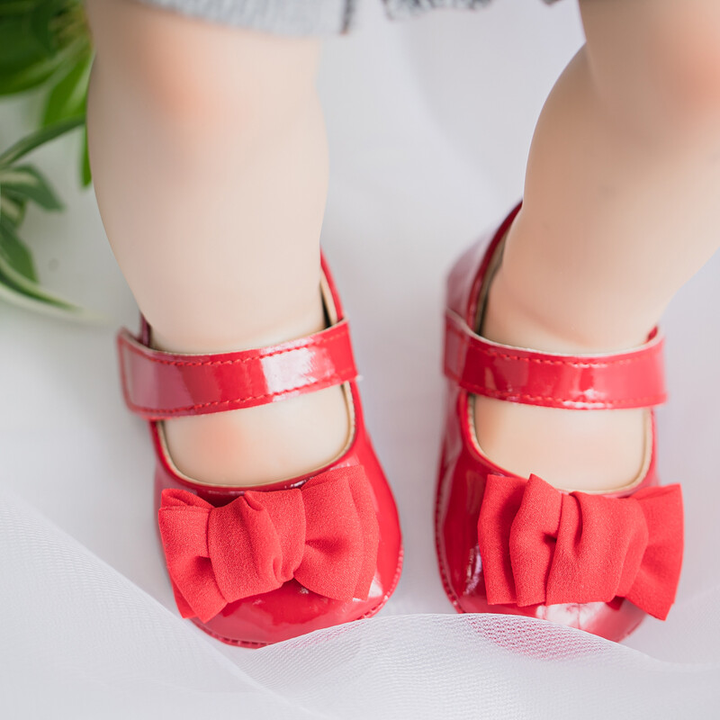 Zīdaiņu meiteņu apavi PU Pretslīdēšanas Bowknot Klasiska princešu kleita 3 krāsu 0-18M Modes apavi Toddler First Walker Crib Shoes
