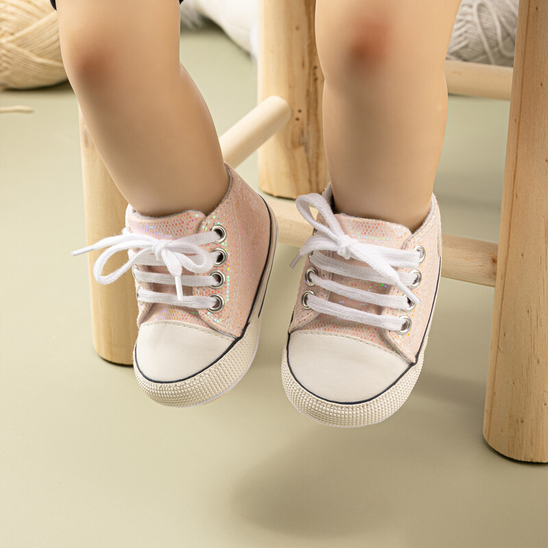 Meckior Βρεφικά παπούτσια Newborn Fashion Shining Canvas Sneakers Baby Boys Girls Shoes First Walkers Μαλακή αντιολισθητική σόλα νήπιο