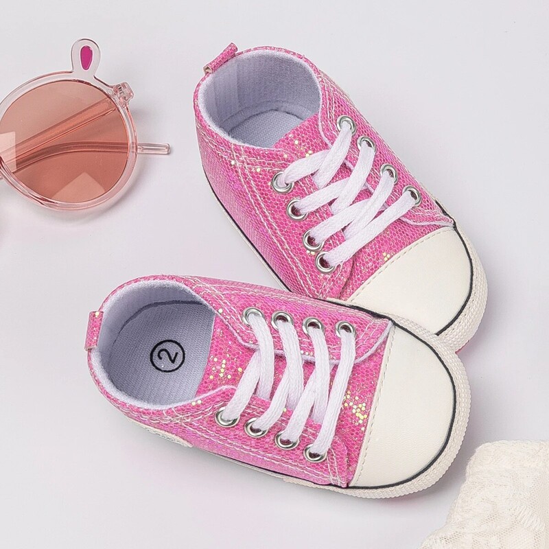 Meckior Βρεφικά παπούτσια Newborn Fashion Shining Canvas Sneakers Baby Boys Girls Shoes First Walkers Μαλακή αντιολισθητική σόλα νήπιο