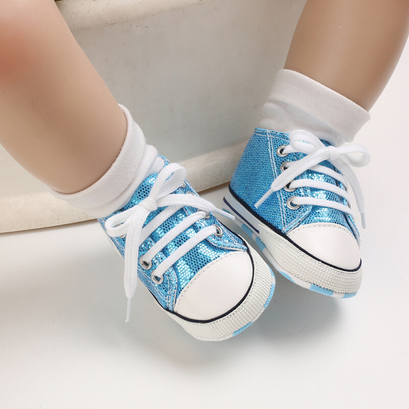 Meckior Βρεφικά παπούτσια Newborn Fashion Shining Canvas Sneakers Baby Boys Girls Shoes First Walkers Μαλακή αντιολισθητική σόλα νήπιο