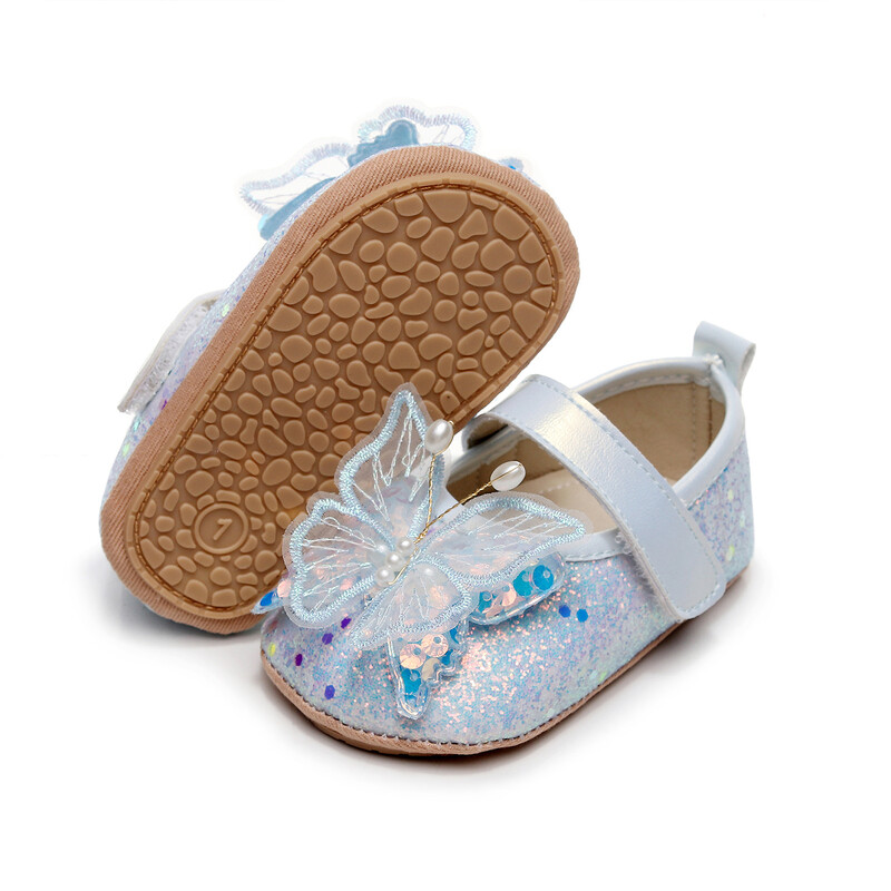 Fényes 3D Butterfly Princess ruha Cipők kislányoknak Glitters Flats Csúszásmentes kiságy cipő Sétacipők kisgyermekeknek csecsemőknek