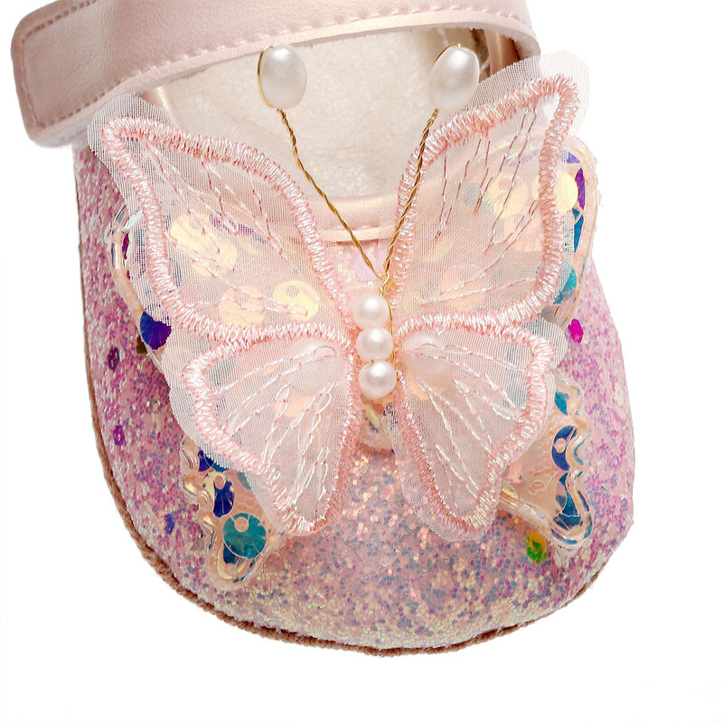 Fényes 3D Butterfly Princess ruha Cipők kislányoknak Glitters Flats Csúszásmentes kiságy cipő Sétacipők kisgyermekeknek csecsemőknek
