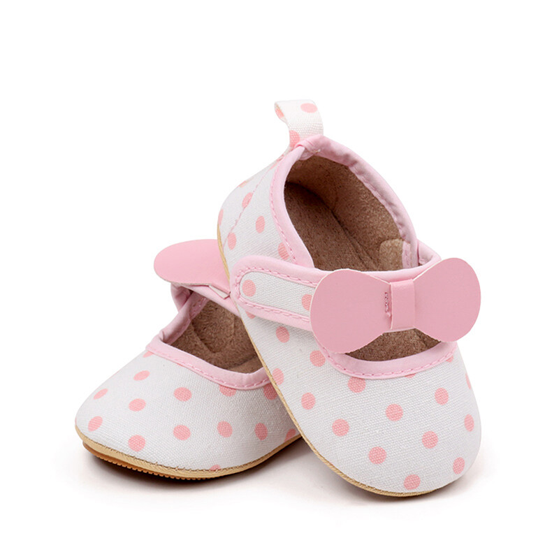Kislányok Alkalmi sétacipők Vintage pontmintás masnik, puha talpú Mary Jane cipők újszülöttek első sétálóinak