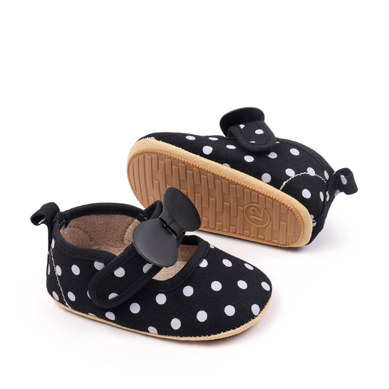 Kislányok Alkalmi sétacipők Vintage pontmintás masnik, puha talpú Mary Jane cipők újszülöttek első sétálóinak