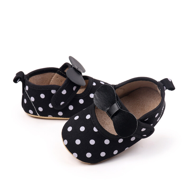 Kislányok Alkalmi sétacipők Vintage pontmintás masnik, puha talpú Mary Jane cipők újszülöttek első sétálóinak