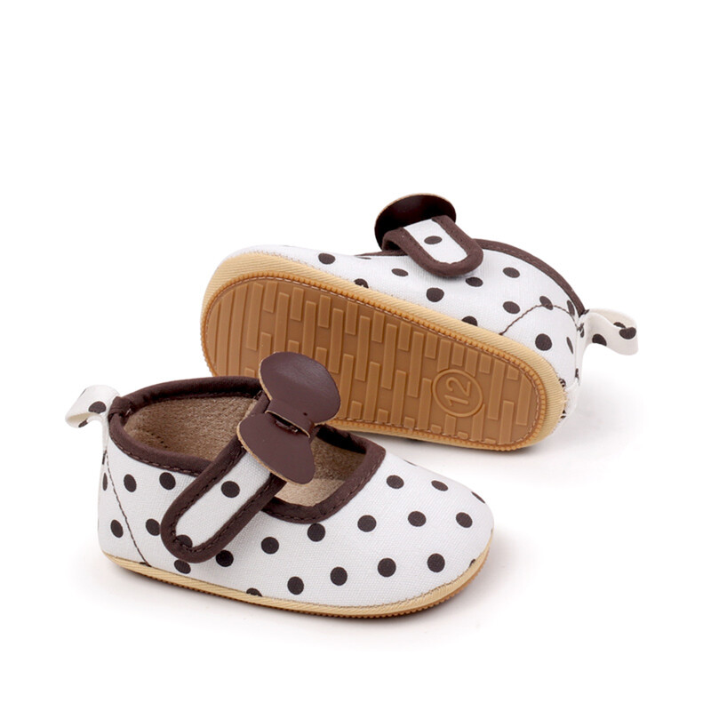 Kislányok Alkalmi sétacipők Vintage pontmintás masnik, puha talpú Mary Jane cipők újszülöttek első sétálóinak