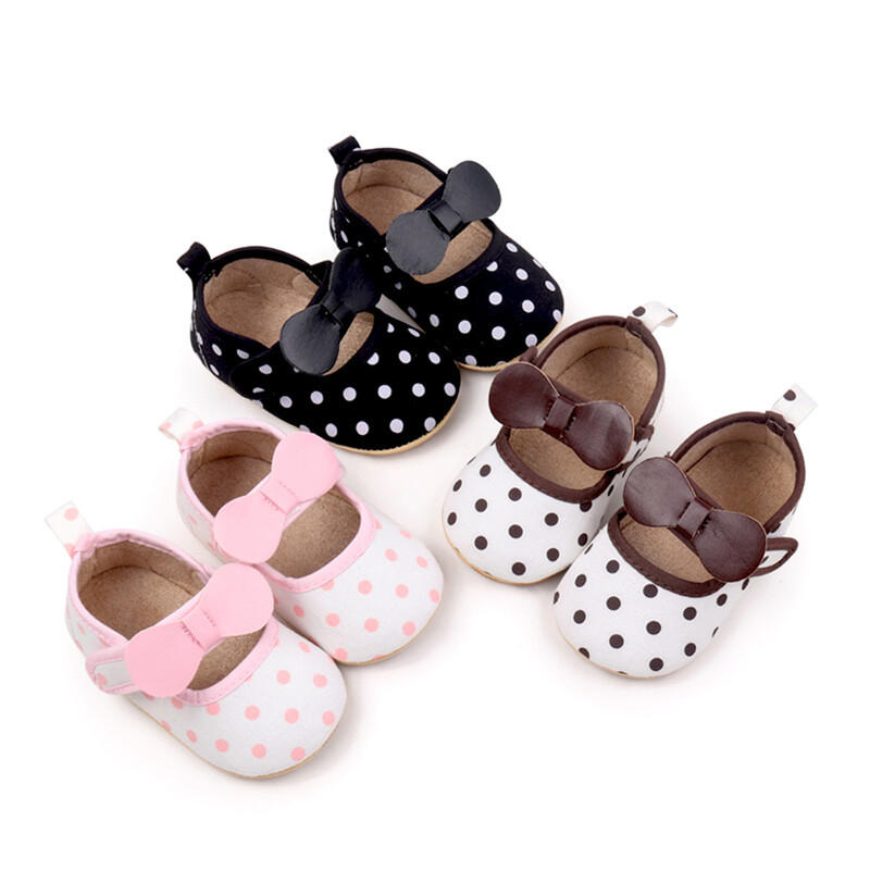Kislányok Alkalmi sétacipők Vintage pontmintás masnik, puha talpú Mary Jane cipők újszülöttek első sétálóinak