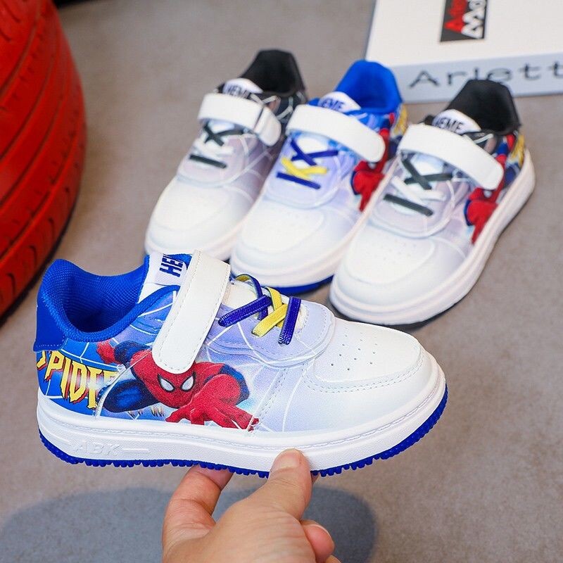 Disneja bērnu ikdienas multfilma rudens zemas krāsas sporta baltas PU ādas kedas Bērnu apvalks Graffiti Zēnu apavi 26-3 izmērs