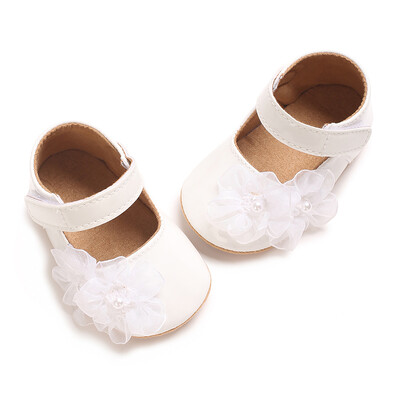 Újszülött kislány aranyos PU bőr lapos cipők hálós virágok dekoráció Prewalker csúszásgátló cipők Első Walker cipők csecsemőknek