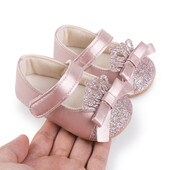MISOWMNJOY Sequin Baby Girls Batai Princess Newborn Mary Jane Flats Glitter Crown Bow Dress Batai Neslystantys naujagimio lovelės batai