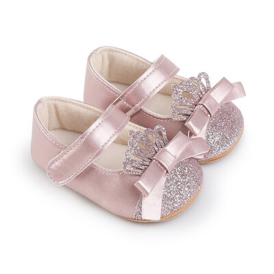 MISOWMNJOY Sequin Baby Girls Batai Princess Newborn Mary Jane Flats Glitter Crown Bow Dress Batai Neslystantys naujagimio lovelės batai