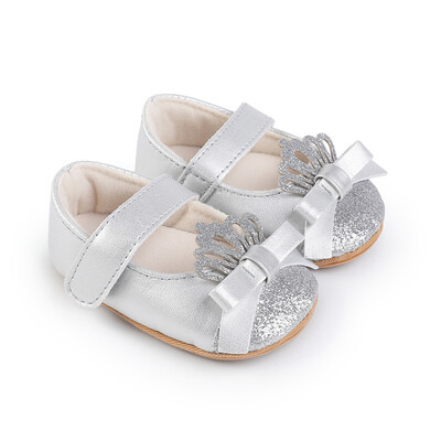 MISOWMNJOY Sequin Baby Girls Batai Princess Newborn Mary Jane Flats Glitter Crown Bow Dress Batai Neslystantys naujagimio lovelės batai